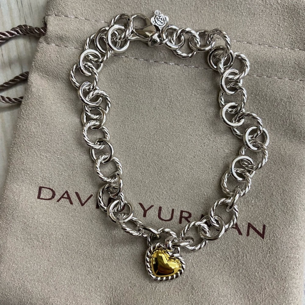DavidYurmanSilver and Gold Heart Charm Bracelet